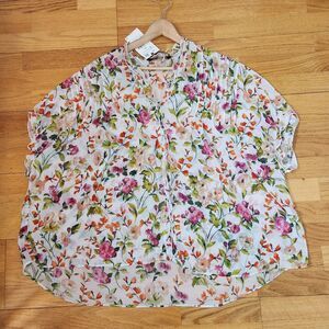 New Zara Blouse Sz Small Womens Sheer Flowy Cottagecore Kimono Shirt Ove…